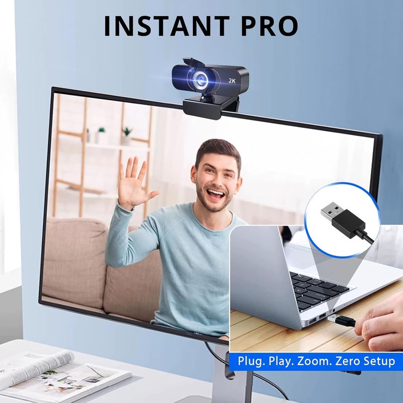 Lusinx 2K Webcam for Computer/Laptop/Desktop/PC, Camera with Microphone, USB Plug&Play, Auto Low Light Correction, Privacy Cover, Tripod, Wide Angle for Meeting/Online Video/Zoom - Image 4